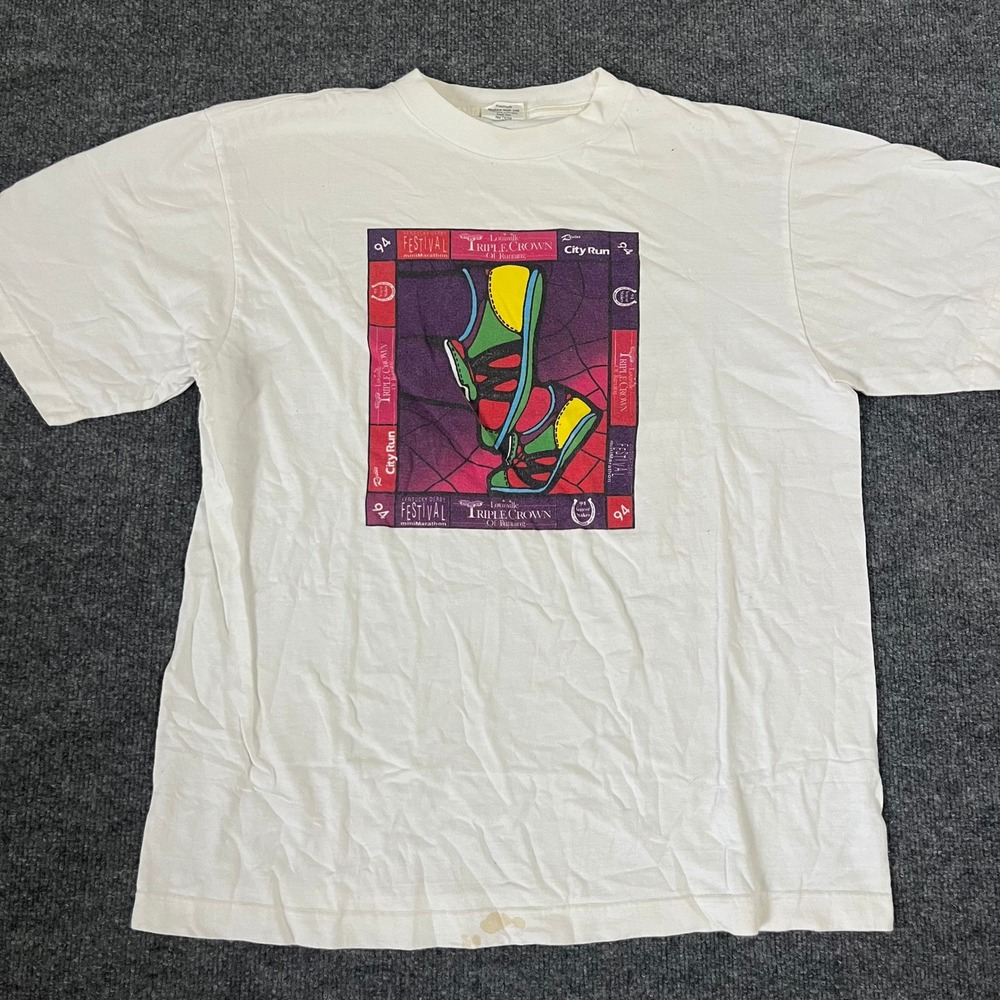 Tour Champ T-shirt Mens Size XL White Kentucky Derby Festival Marathon Graphic